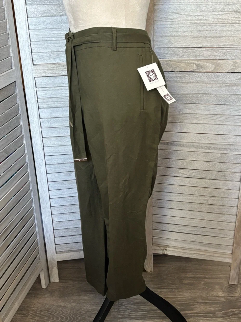 ANNE KLEIN NWT Women’s SZ 14 Olive Green Ankle Pants, Straight Leg, Linen Blend - Picture 5 of 16